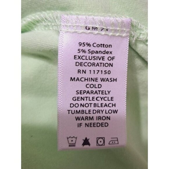 Quacker Factory L Light Lime Green Short Sleeve Shirt Rhinestone Flamingo - Picture 5 of 6